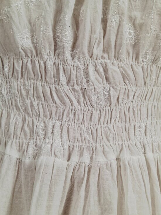 Boho XL White Embroidered Cotton Peasant Tiered Maxi Dress Smocked Stretch Waist - Picture 6 of 13